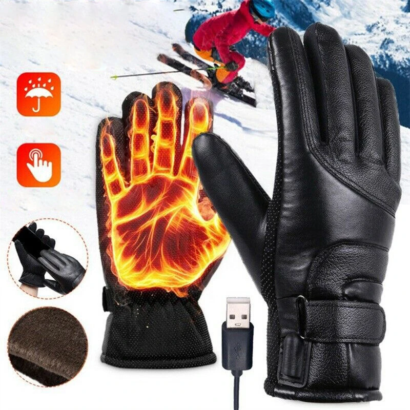 (image for) TENGOO USB Electric Heated Thermostatic Gloves Waterproof PU Touchscreen Heated Gloves Winter Motorcycle Riding Hand Warm Gloves